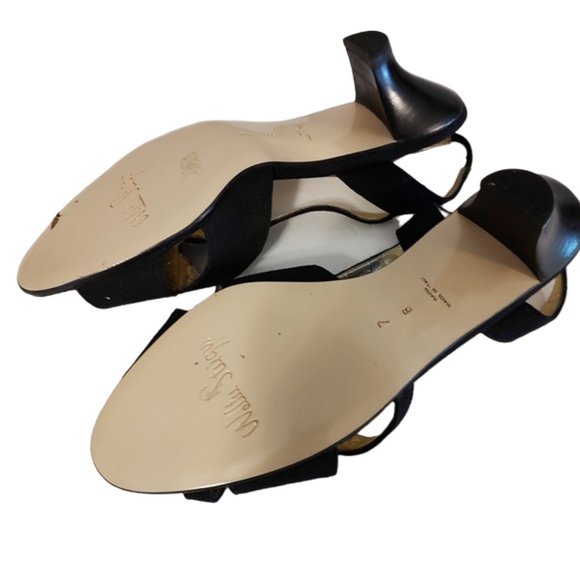 Elegant Black 1980s Vintage Satin Sling Back Kitten Heel Shoes Never Worn NWOTs - Picture 5 of 7